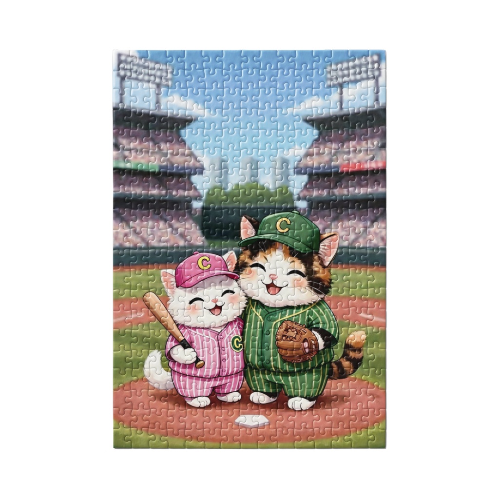 (BOOTH販売)野球猫カップル ジグソーパズル (Stadium View)