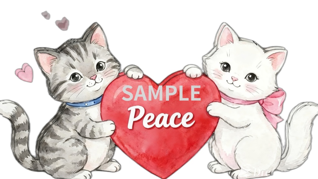 Peaceハート:仲良し猫ちゃんのペアイラスト
