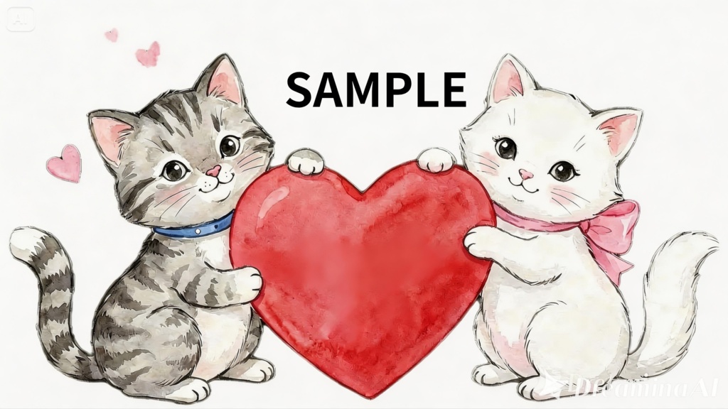 仲良し猫ちゃんのハートペア・イラスト素材