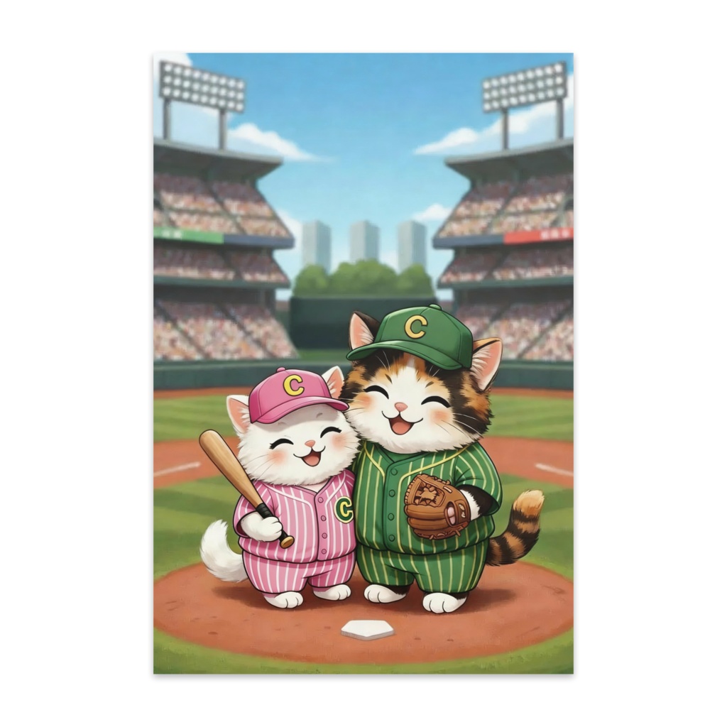 スタジアムの熱気を届ける!野球猫ちゃんポストカード