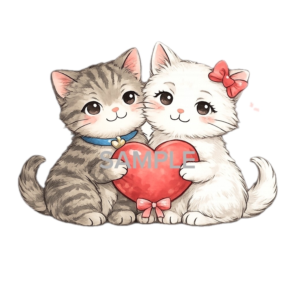 【Digital素材】仲良しペア〜ハートを運ぶ2匹の猫〜(背景3種セット)