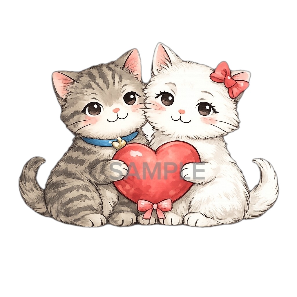 【Digital素材】仲良しペア〜ハートを運ぶ2匹の猫〜(背景3種セット)