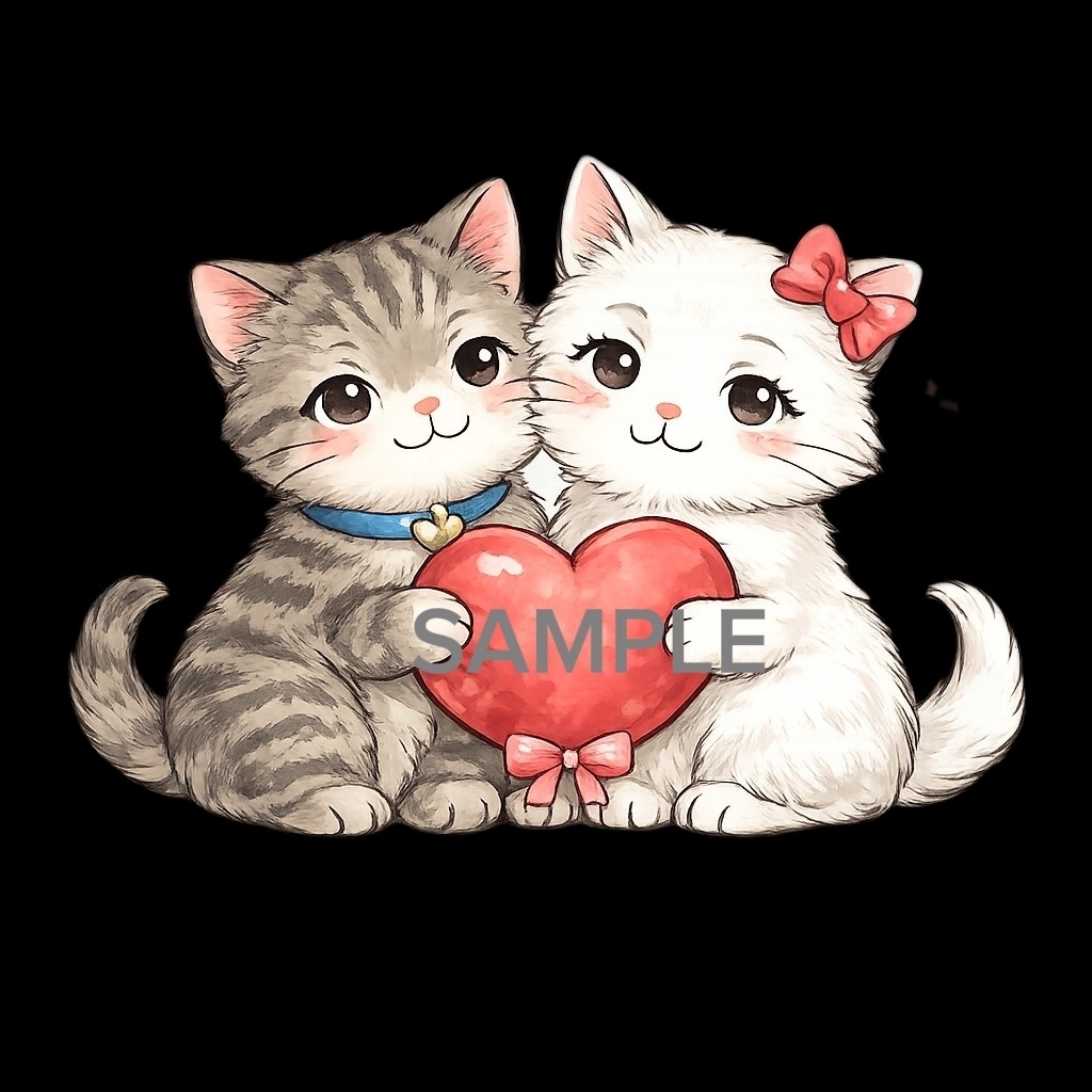 ​【Digital素材】仲良しペア〜ハートを運ぶ2匹の猫〜（背景3種セット）