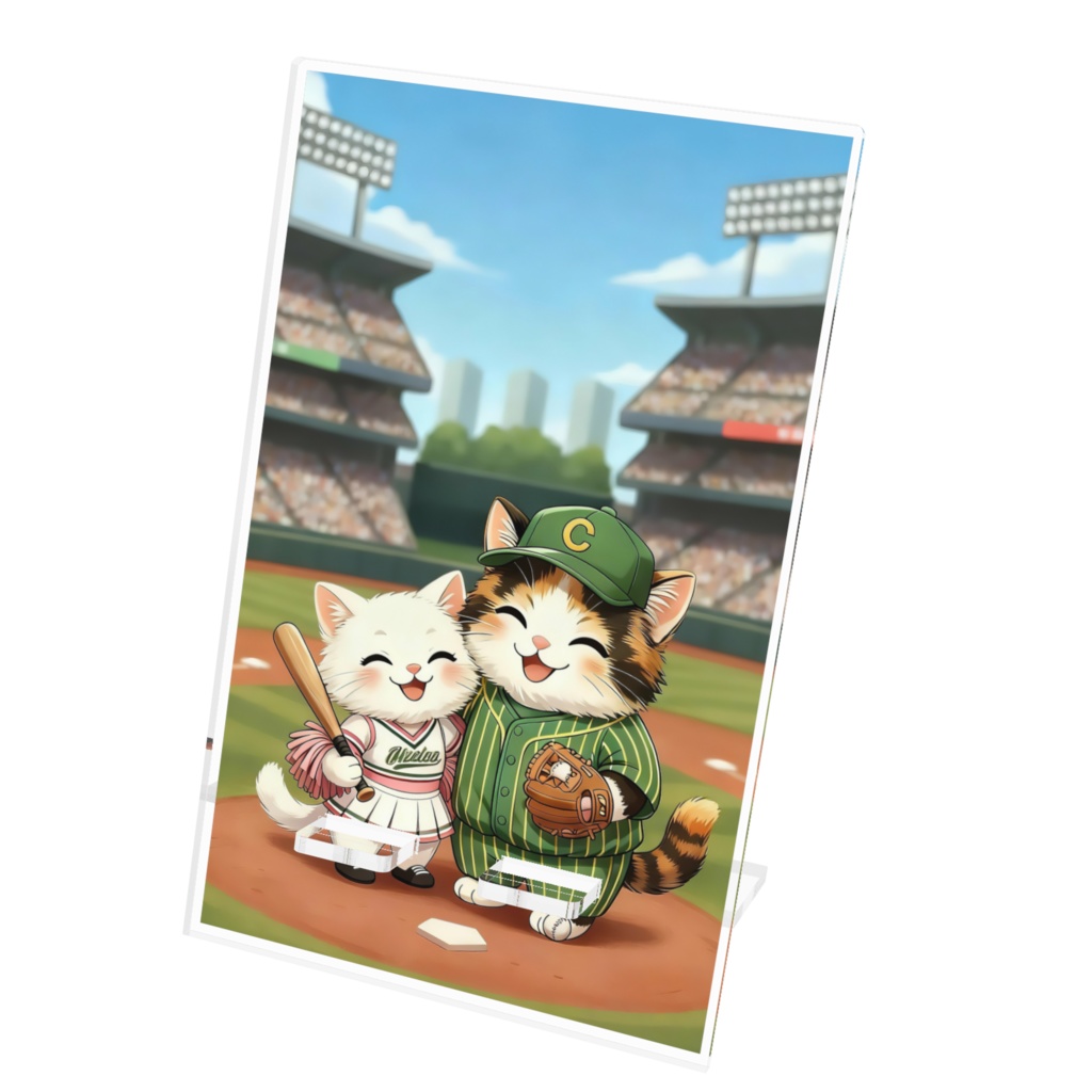 野球猫ちゃん Acrylic Phone Stand 最高の笑顔でガッツポーズ