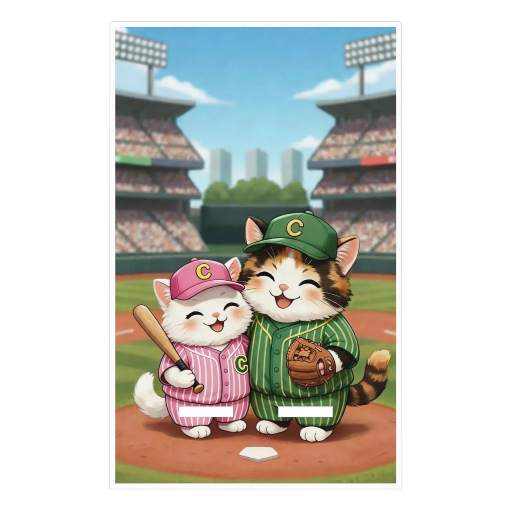 野球猫ちゃんAcrylic Phone Stand 仲良しチームワーク
