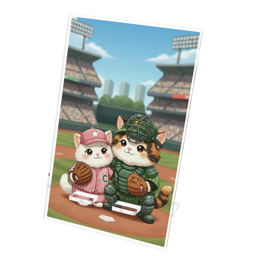 野球猫ちゃんAcrylic Phone Stand 最強のバッテリー