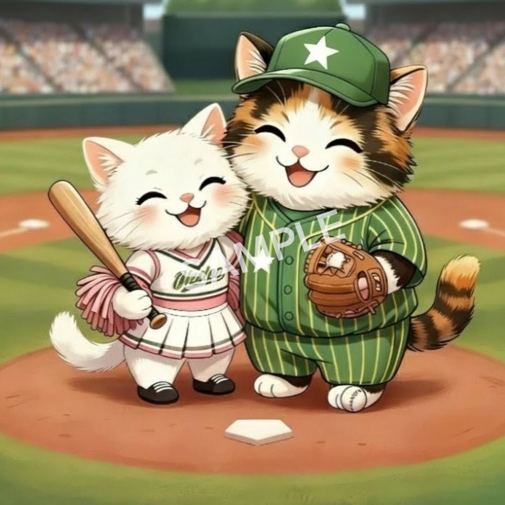 野球カップル猫 〜スタジアムの約束〜 (AcrylicBlock)