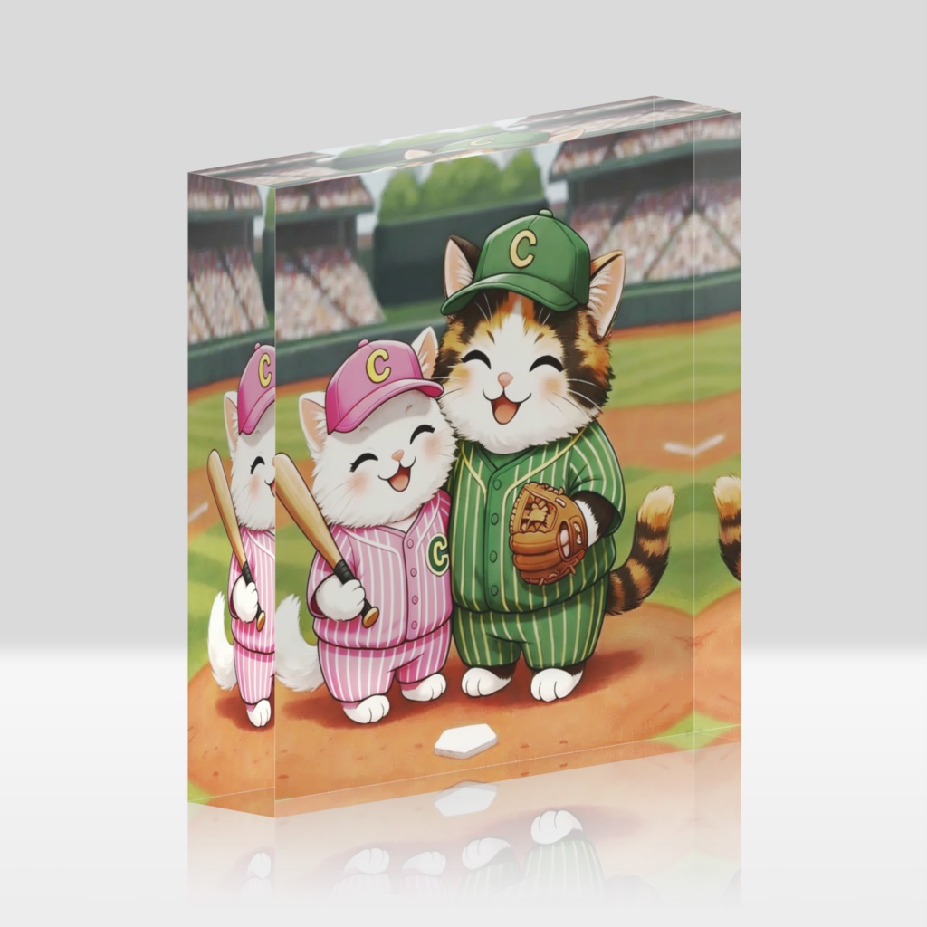 野球カップル猫 〜お揃いのユニフォームで〜 (AcrylicBlock)