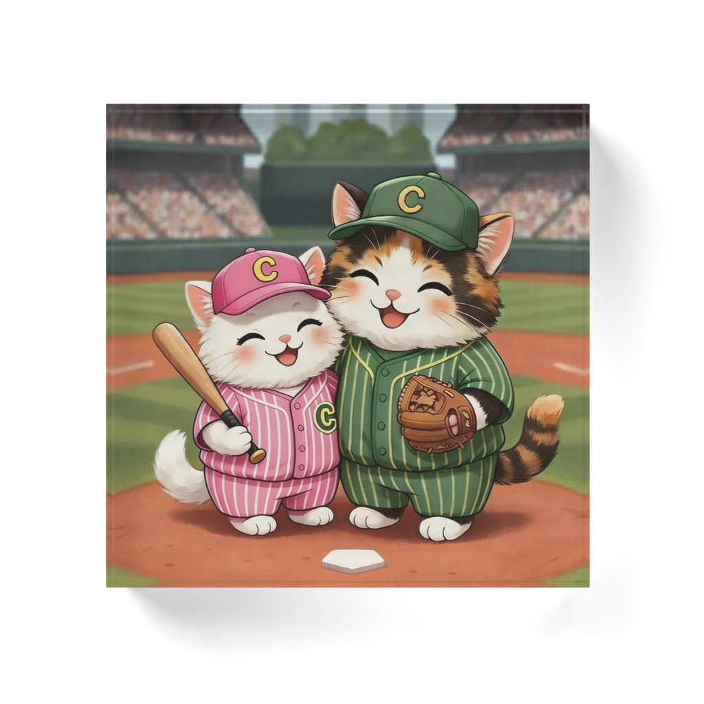 野球カップル猫 〜お揃いのユニフォームで〜 (AcrylicBlock)