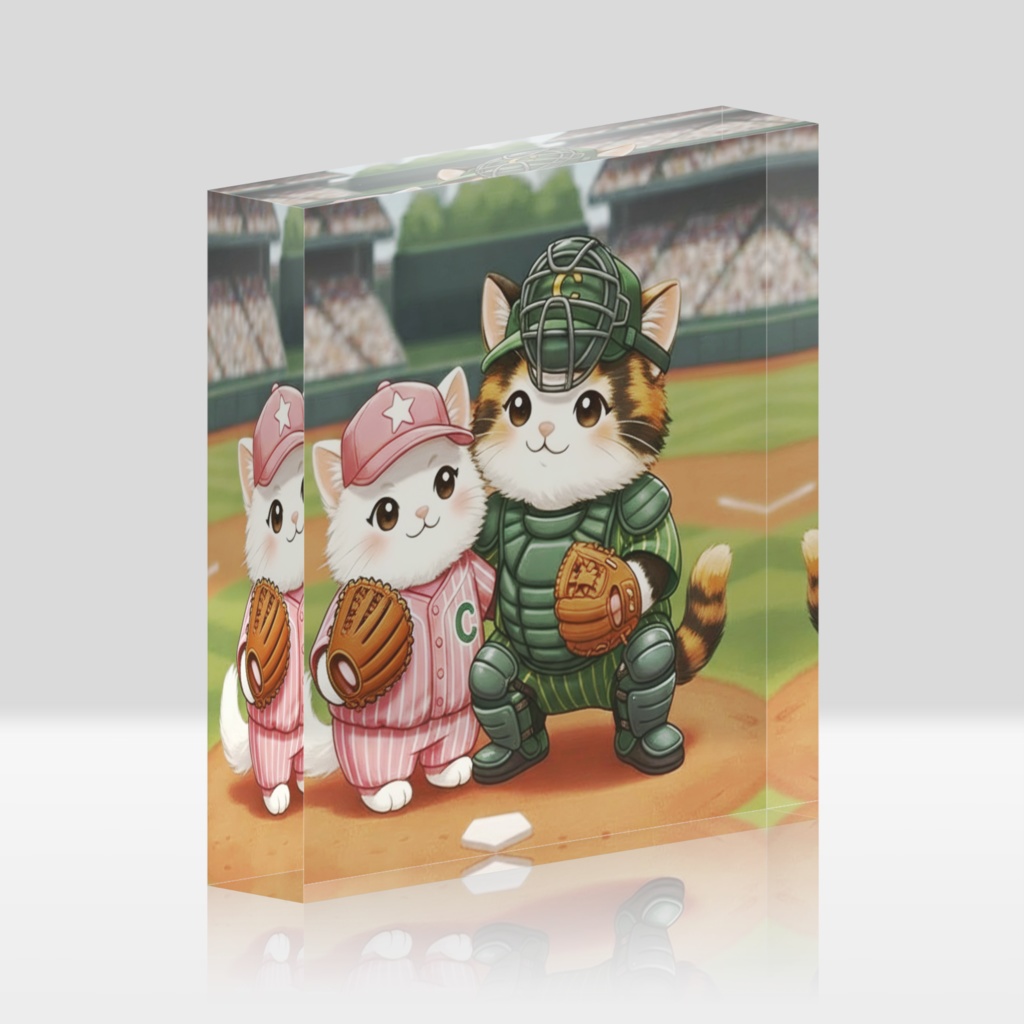 野球カップル猫 〜鉄壁のバッテリー〜(AcrylicBlock)