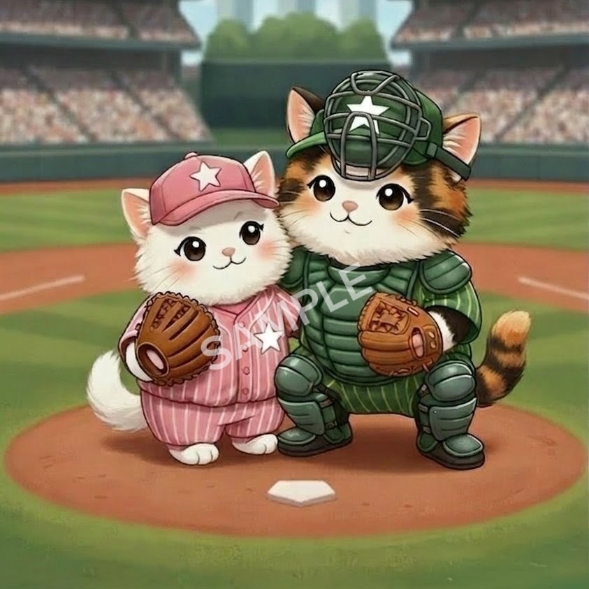 野球カップル猫 〜鉄壁のバッテリー〜(AcrylicBlock)