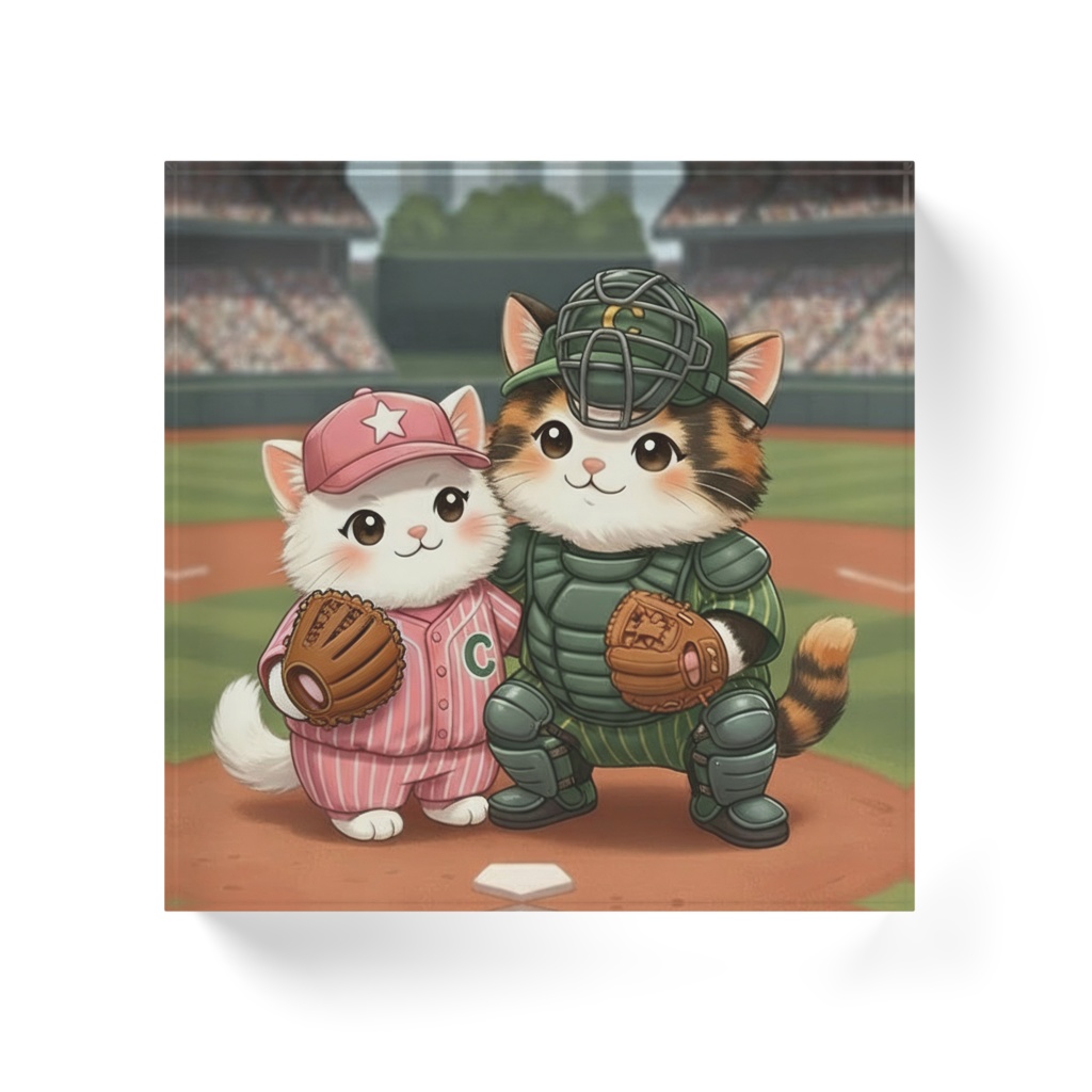 野球カップル猫 〜鉄壁のバッテリー〜(AcrylicBlock)