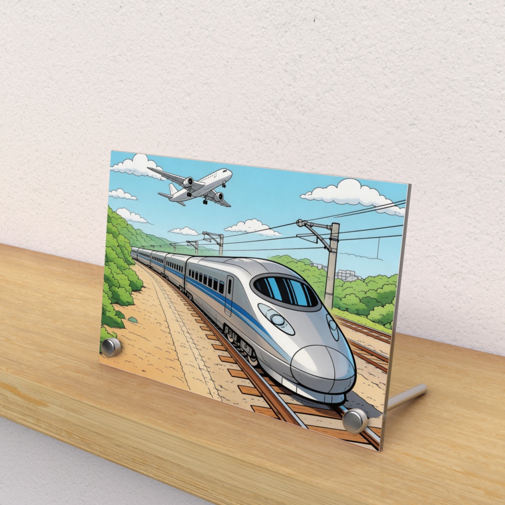 新幹線と飛行機が交差する風景 Acrylic Photo Panel