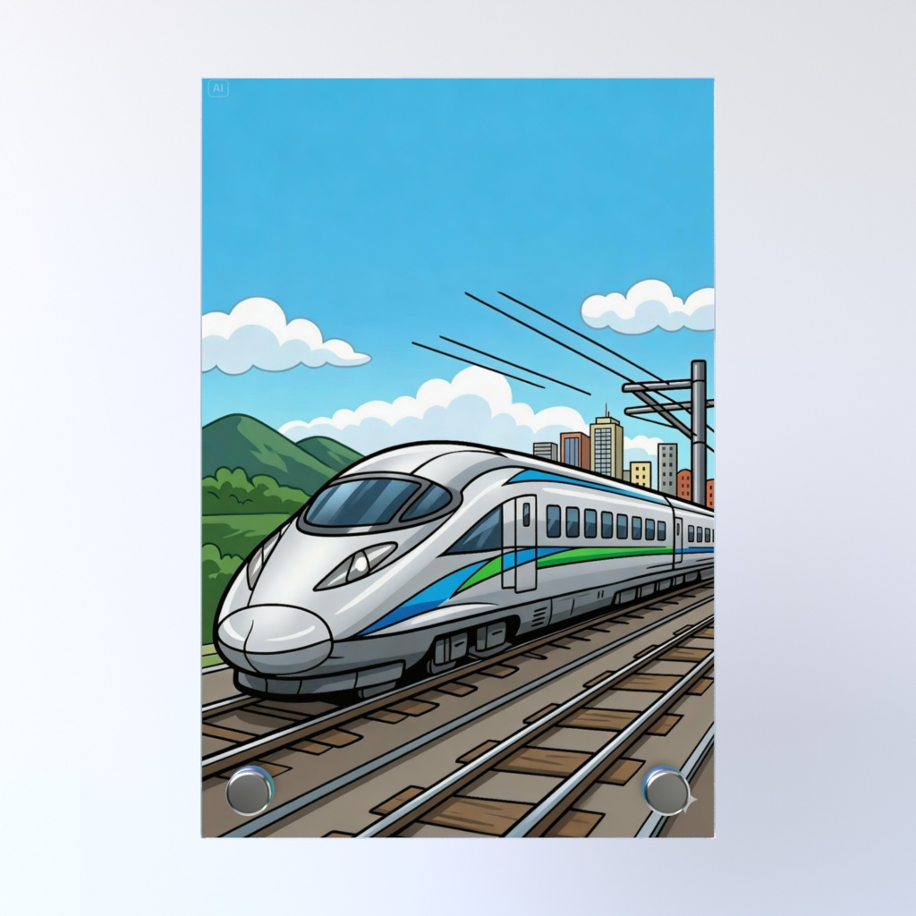 都会を背景に走る新幹線 Acrylic Photo Panel