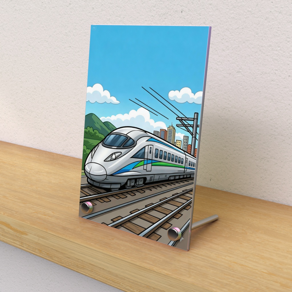 都会を背景に走る新幹線 Acrylic Photo Panel