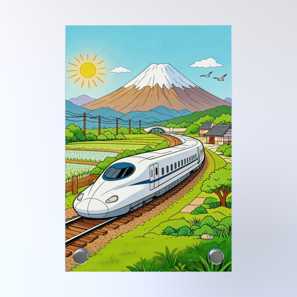 富士山と茶畑を望む新幹線 Acrylic Photo Panel