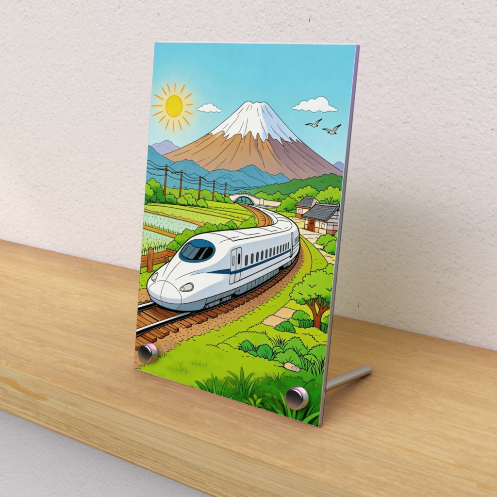 富士山と茶畑を望む新幹線 Acrylic Photo Panel