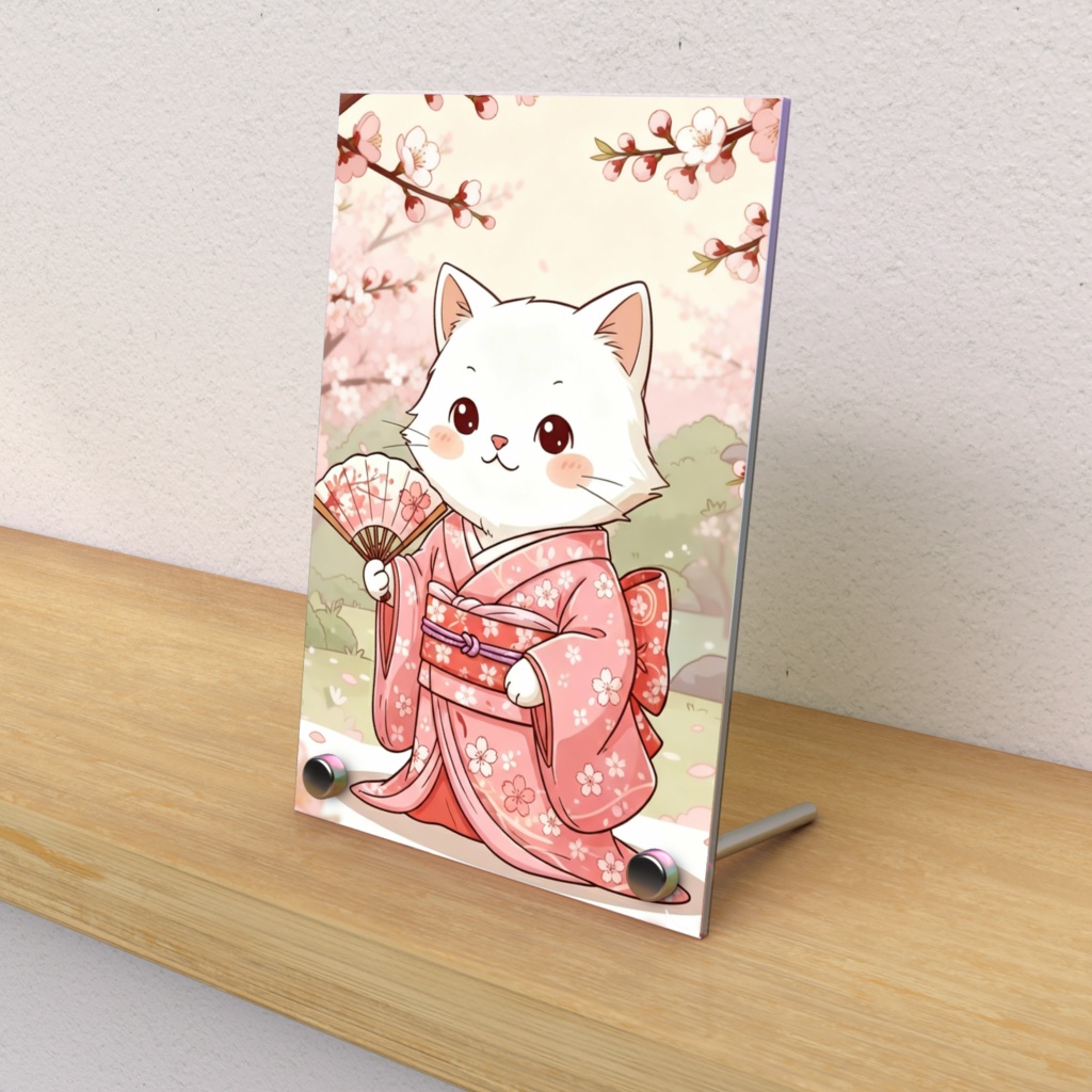 桜と着物ねこのお花見日和 Acrylic Photo Panel