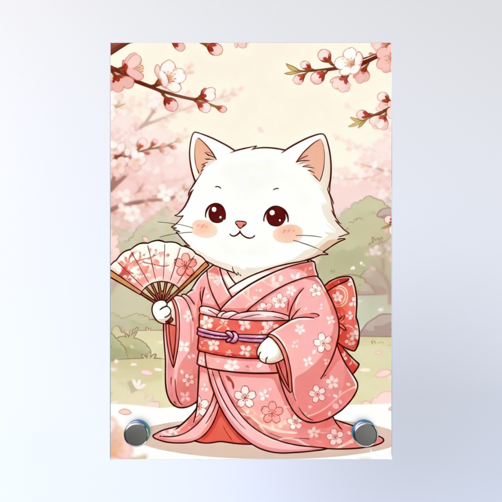 桜と着物ねこのお花見日和 Acrylic Photo Panel