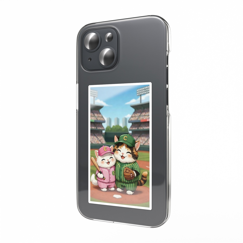 野球場の親友 - ピンクとグリーンのユニフォームの猫 phone Sticker