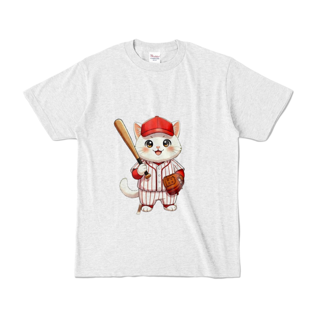 【野球のヒーロー猫】全力疾走！ベースボール・キャット Tシャツ（シンプルver.）