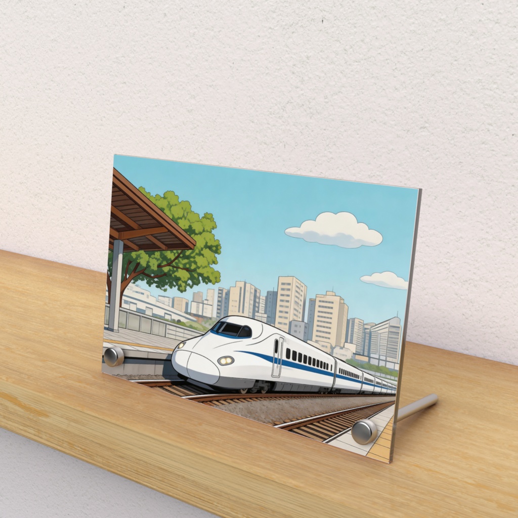 新幹線と都会のパノラマ：出発の朝 Acrylic Photo Panel
