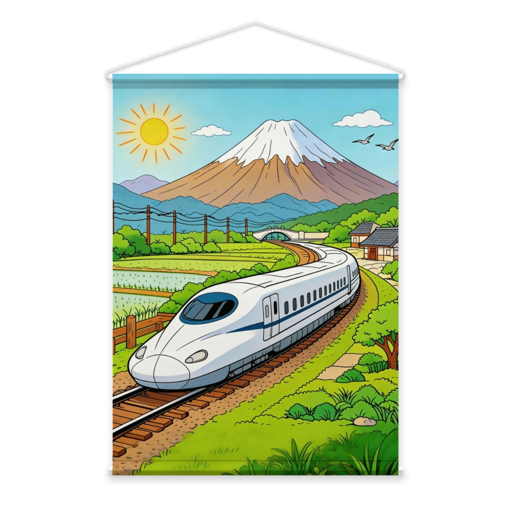 新幹線と富士山：黄金色の旅路  (tapestry)