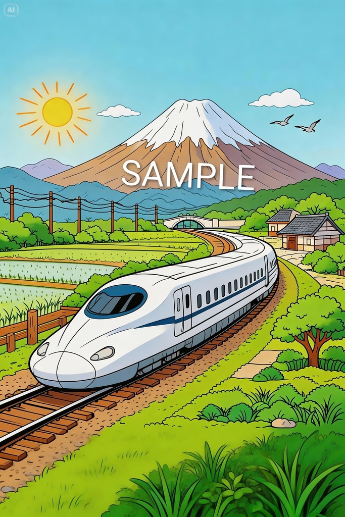 新幹線と富士山:黄金色の旅路 (tapestry)