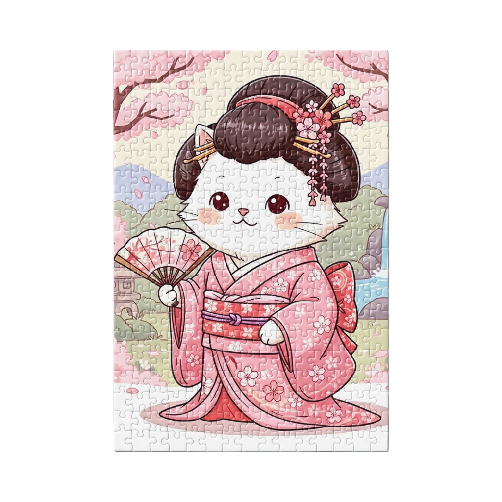 桜舞う庭園の着物猫(JigsawPuzzle)