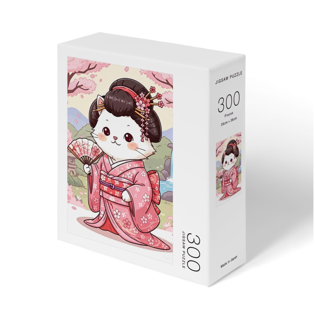 桜舞う庭園の着物猫(JigsawPuzzle)