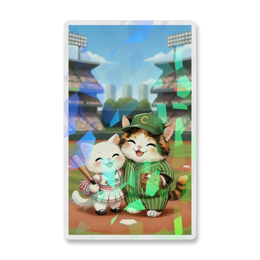 【ホログラムスマホステッカー】全力応援!チア&キャプテン野球猫