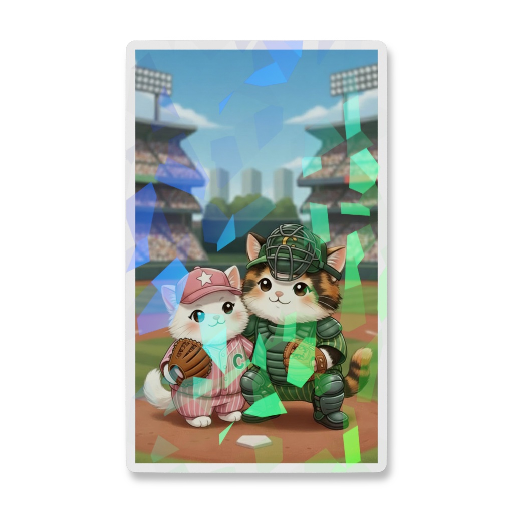 【ホログラムスマホステッカー】頼れるキャッチャー&きゅるん顔野球猫