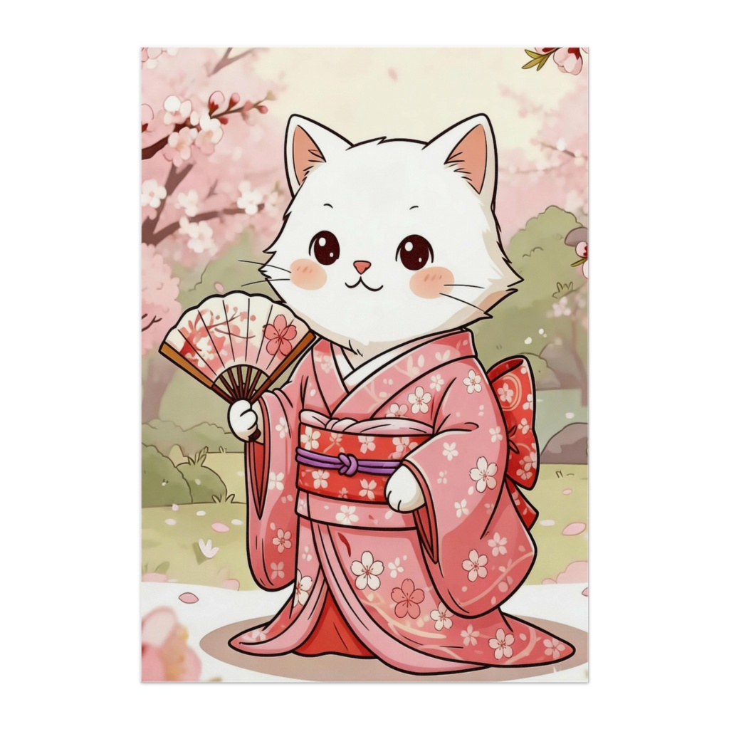 【Art Panel】着物猫：桜舞う春のひととき