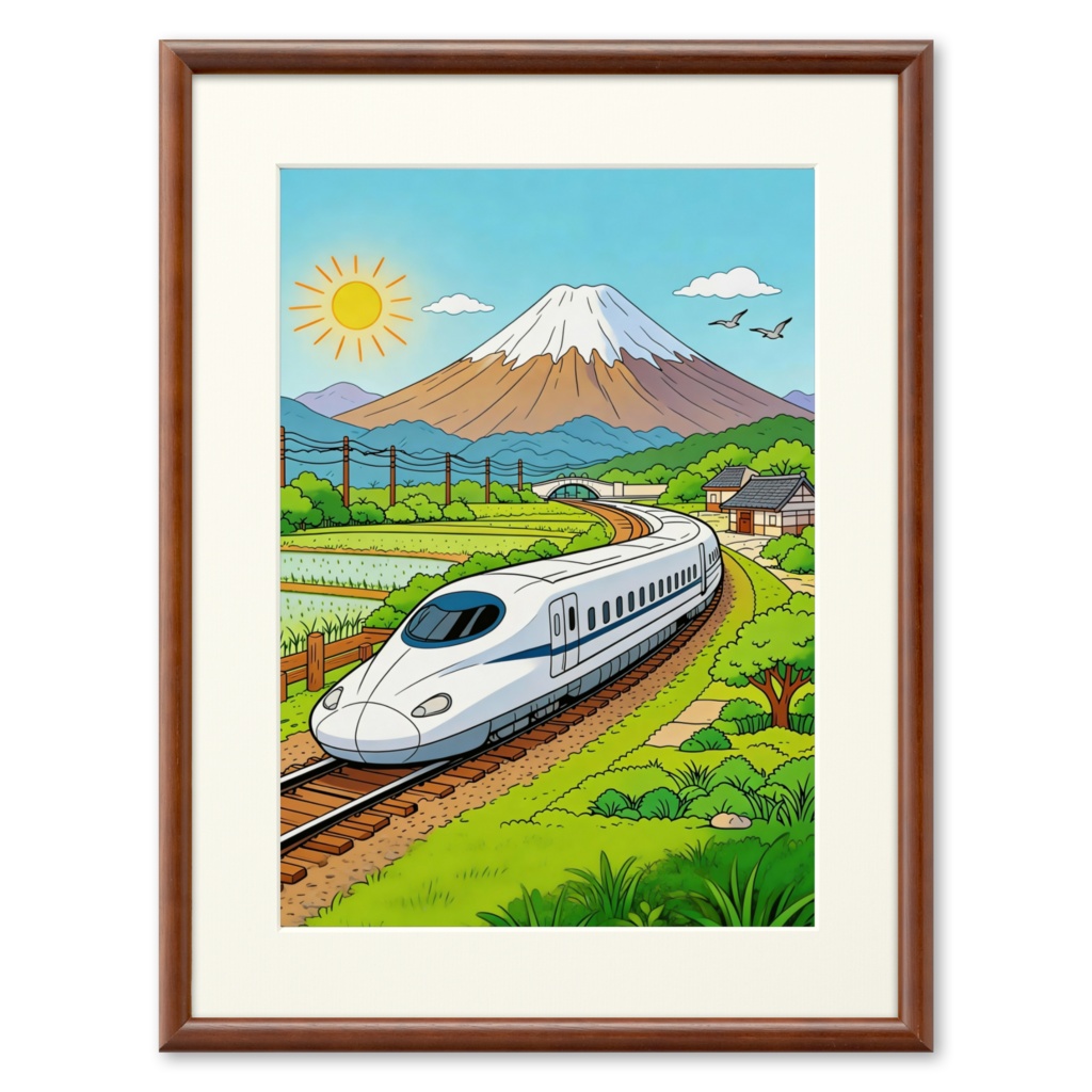 新幹線と富士山（高品質複製画 / プリモアート）