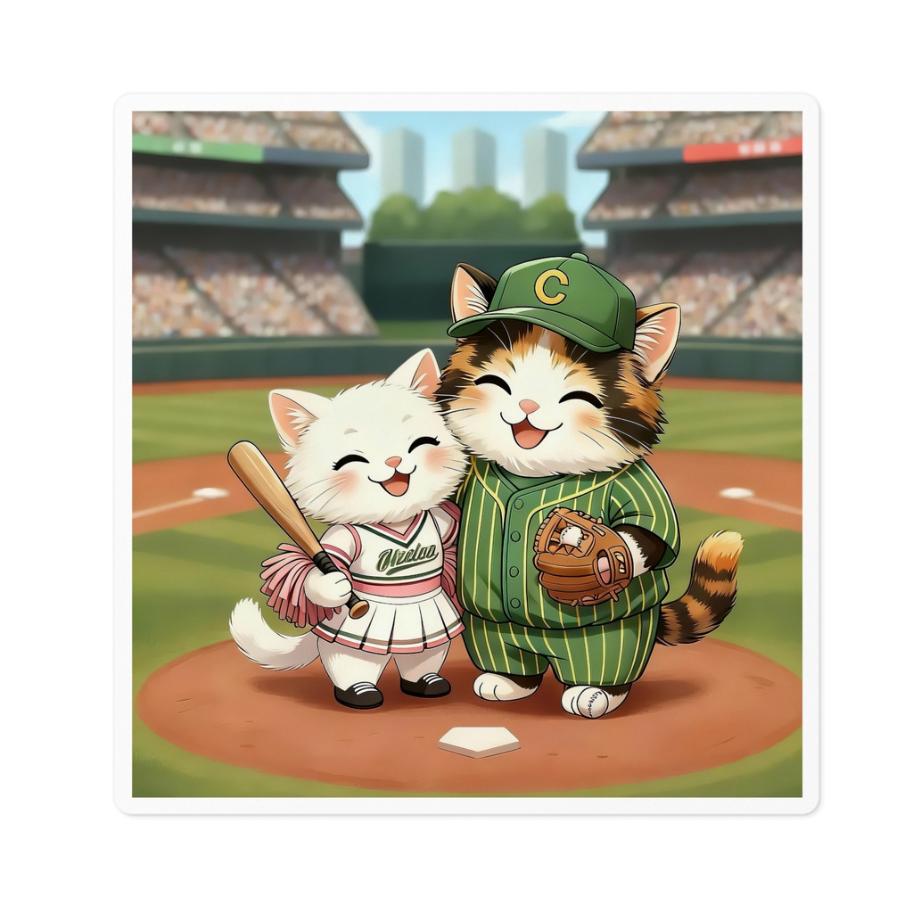 【ステッカー】野球ねこ（応援＆バッター）