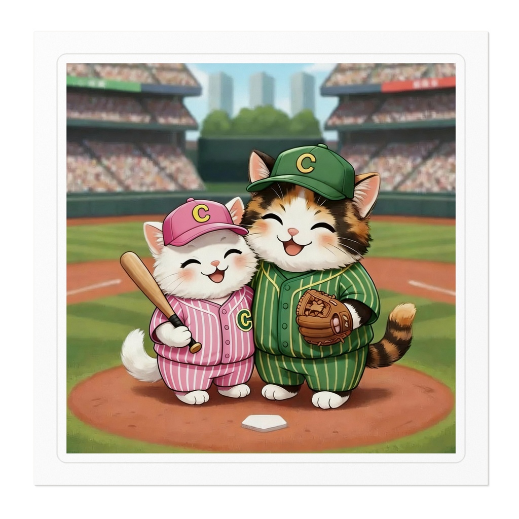 【ステッカー】野球ねこ(ハッピービクトリー)