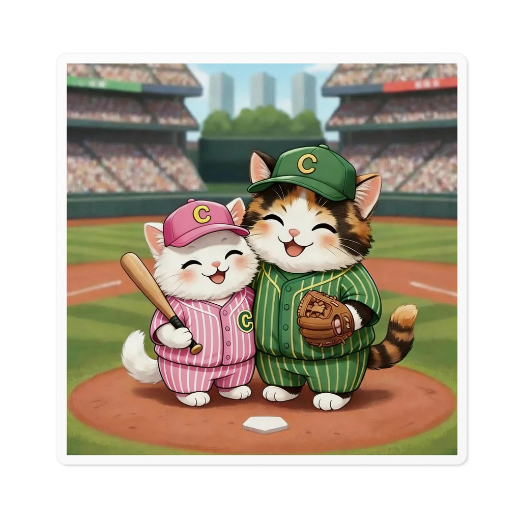【ステッカー】野球ねこ（ハッピービクトリー）
