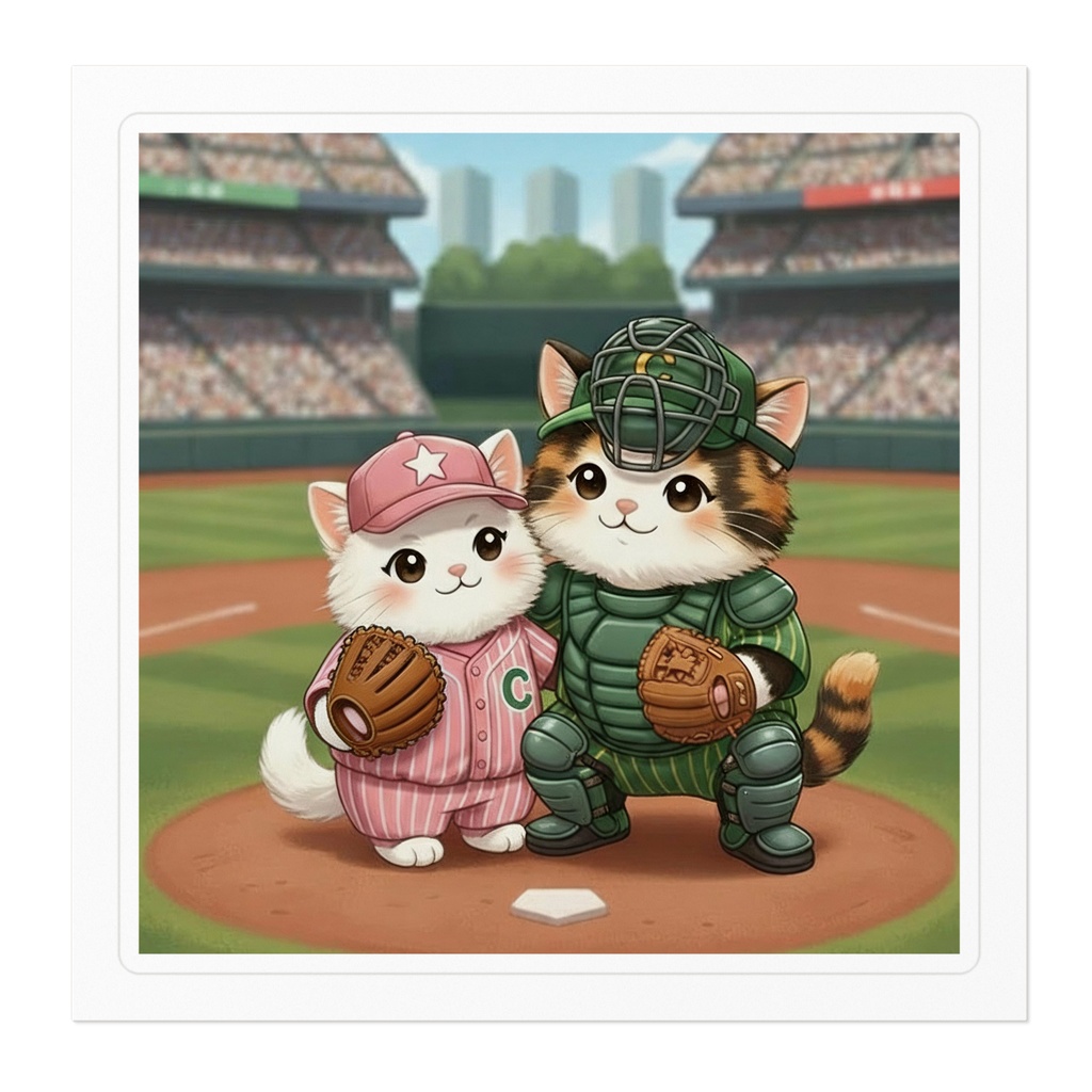 【ステッカー】野球ねこ(ピンクバッター&キャッチャー)