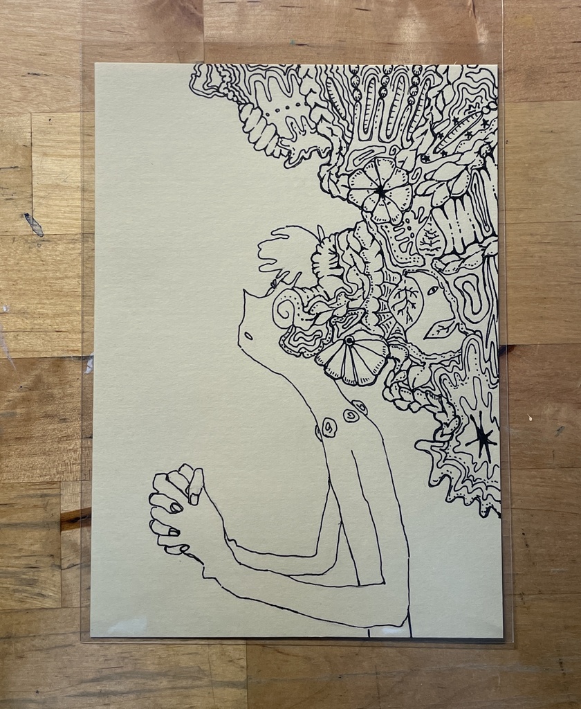 ペン画　根