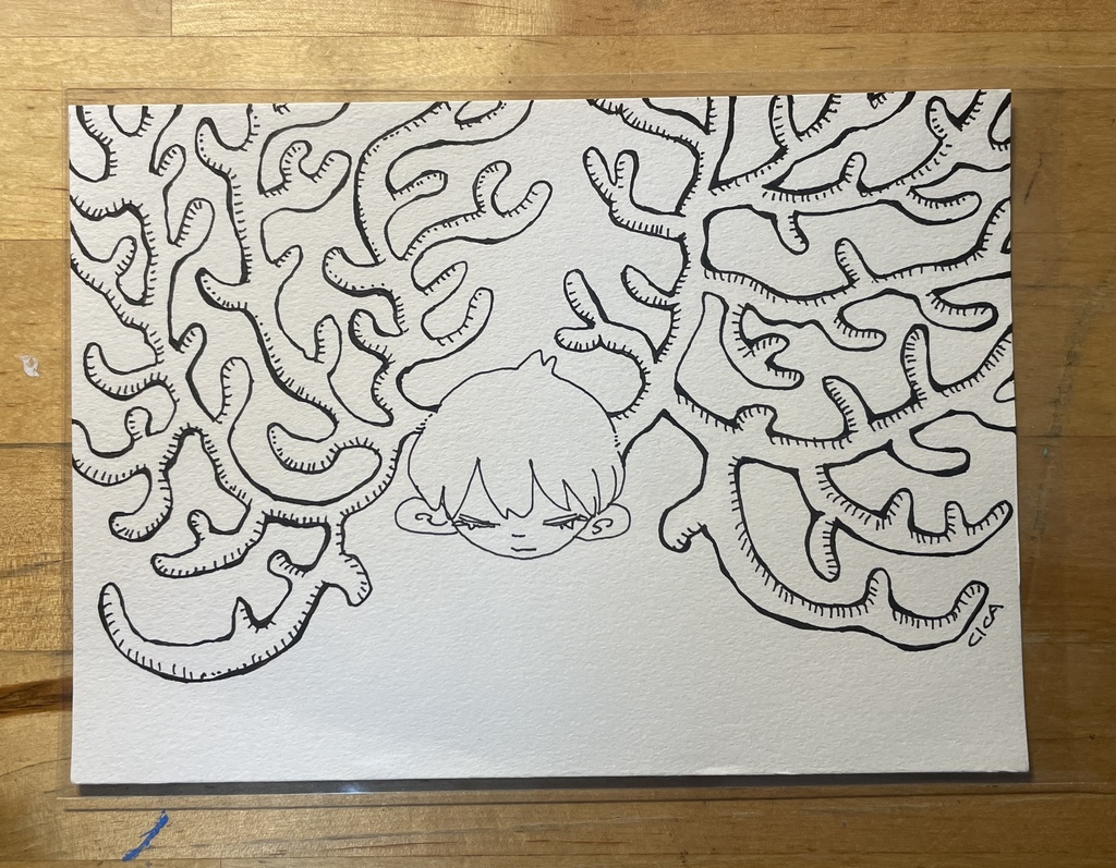 ペン画　角