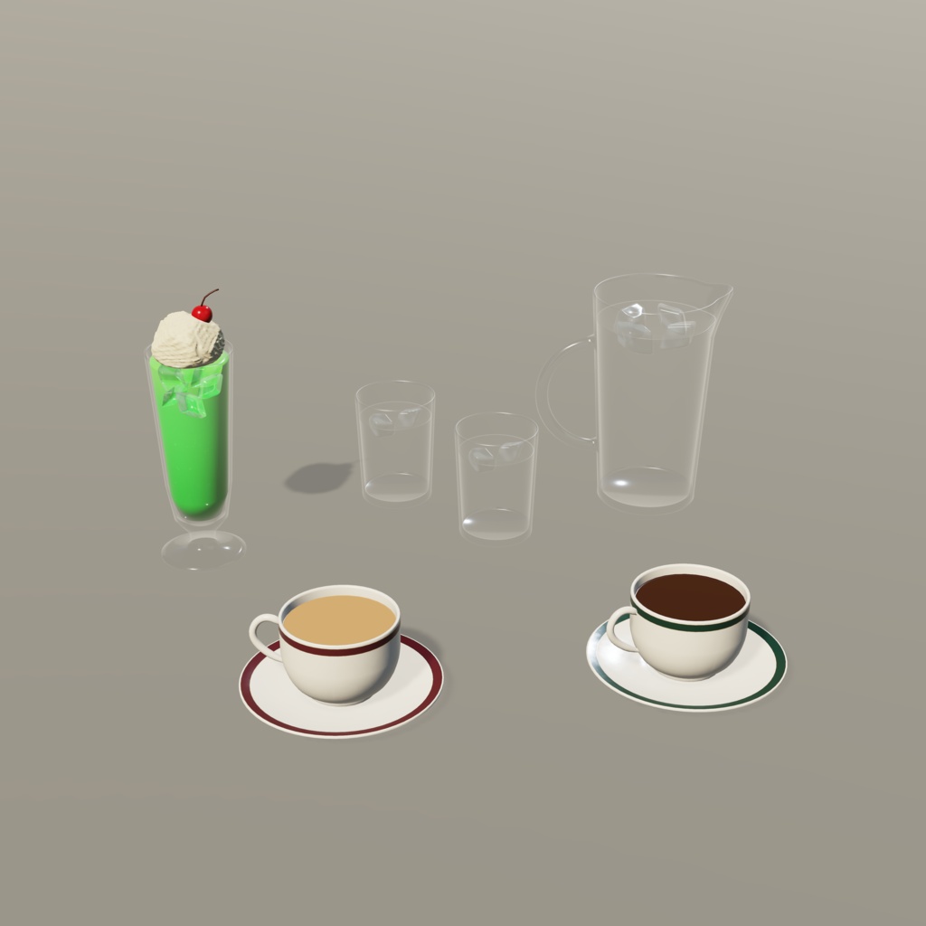 【3Dモデル】純喫茶の小物39種セット|ブラウン管シェーダー・動く時計付き