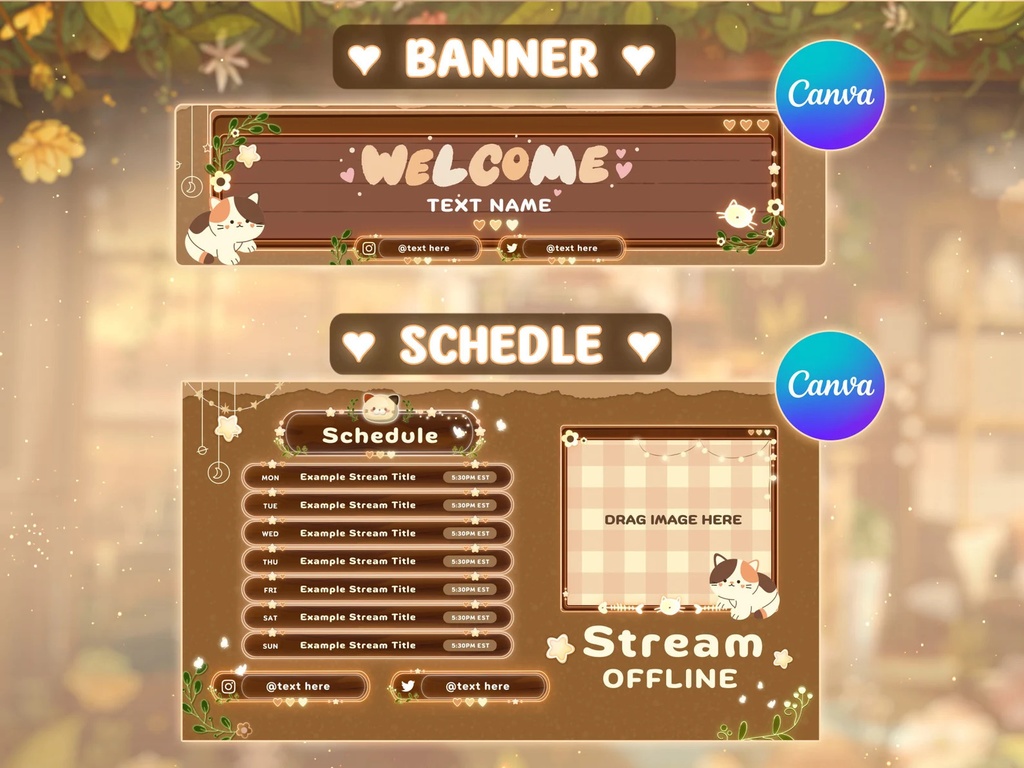 ストリームオーバーレイパッケージ 居心地の良い部屋と猫 | Stream Overlay Package Cozy room cat(Moving Background Streaming)