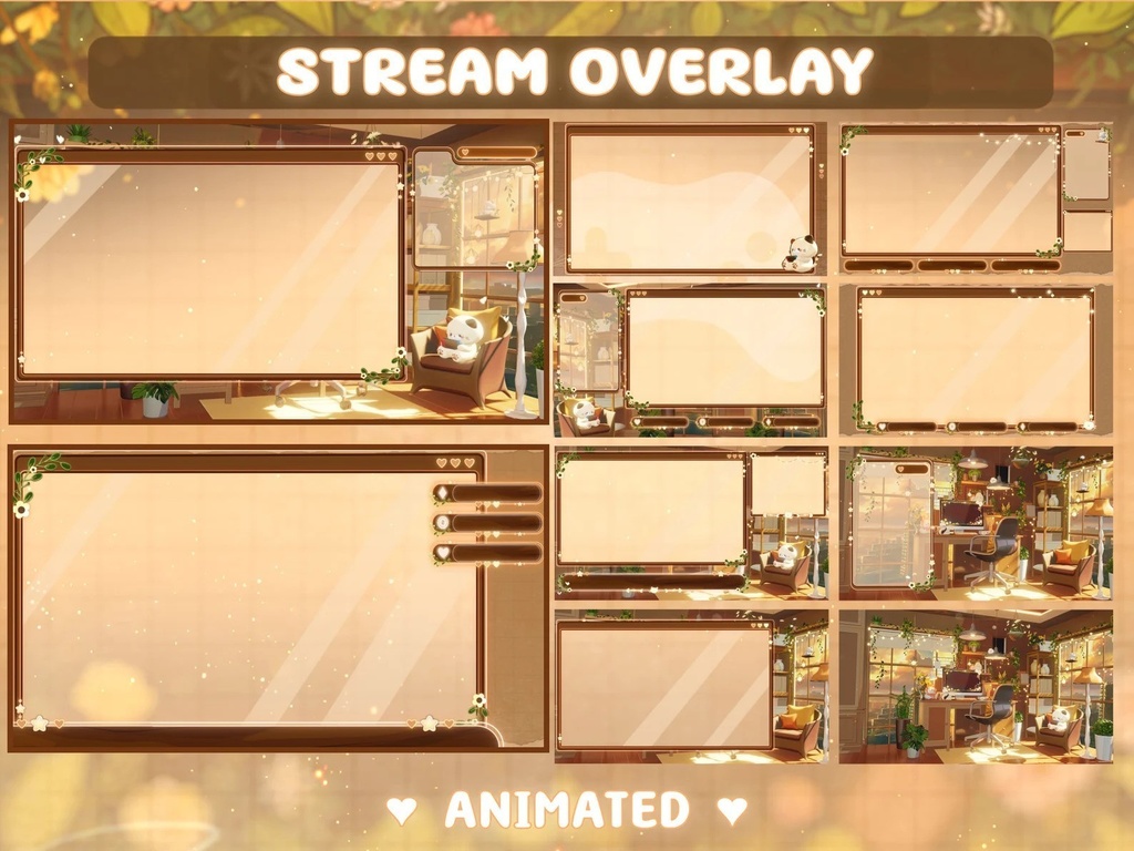 ストリームオーバーレイパッケージ 居心地の良い部屋と猫 | Stream Overlay Package Cozy room cat(Moving Background Streaming)