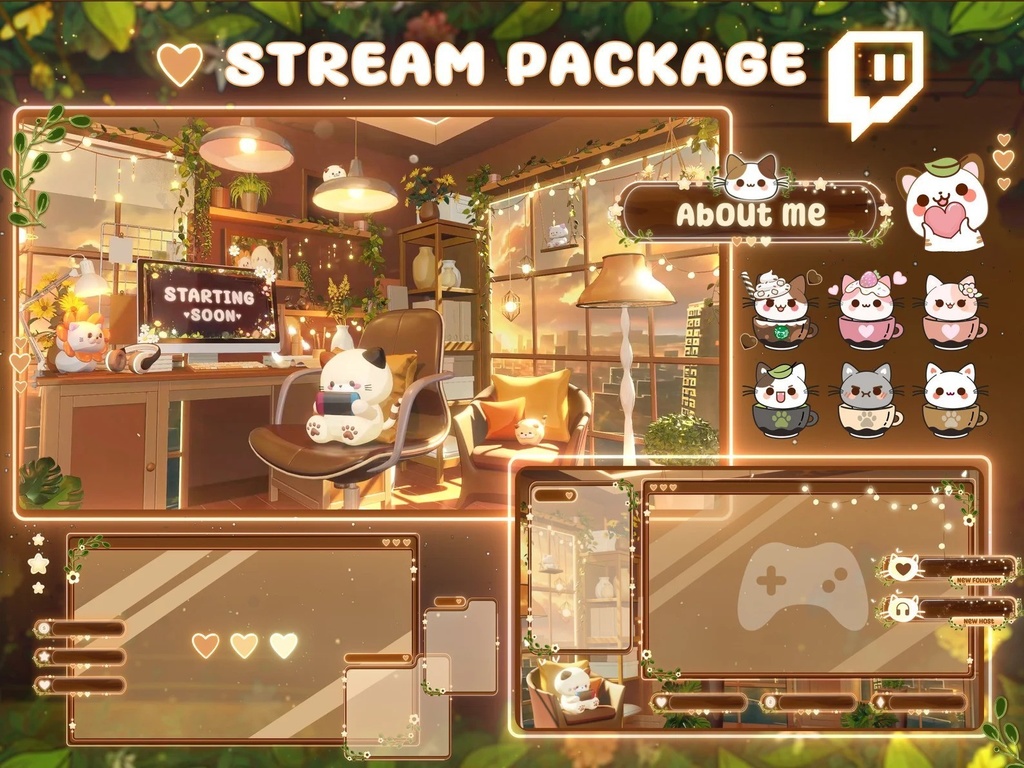 ストリームオーバーレイパッケージ 居心地の良い部屋と猫 | Stream Overlay Package Cozy room cat
