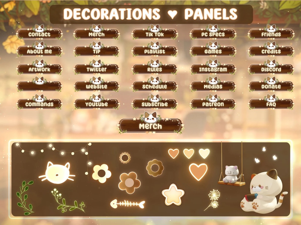 ストリームオーバーレイパッケージ 居心地の良い部屋と猫 | Stream Overlay Package Cozy room cat(Moving Background Streaming)