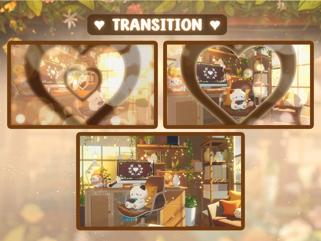 ストリームオーバーレイパッケージ 居心地の良い部屋と猫 | Stream Overlay Package Cozy room cat(Moving Background Streaming)