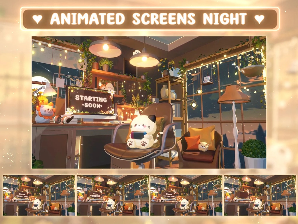 ストリームオーバーレイパッケージ 居心地の良い部屋と猫 | Stream Overlay Package Cozy room cat(Moving Background Streaming)