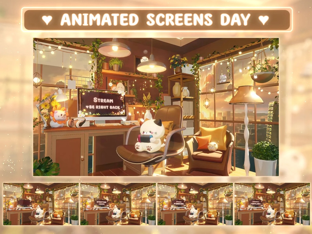 ストリームオーバーレイパッケージ 居心地の良い部屋と猫 | Stream Overlay Package Cozy room cat(Moving Background Streaming)