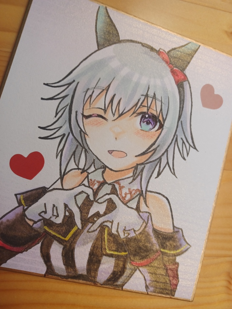 ウマ娘　カレンチャン　手描き色紙