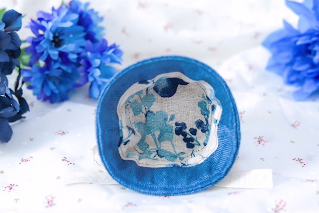 ロゴ入りコットンリボン デニムバケットハット 10cmぬい用